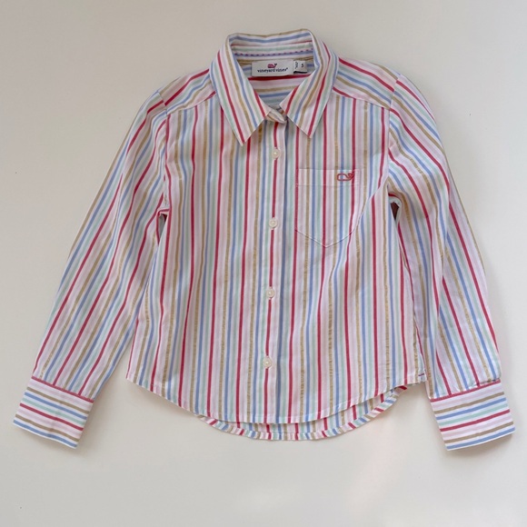 Vineyard Vines Girls Rainbow Striped Poplin Button Down Shirt Size 5, Like new! - Picture 1 of 5
